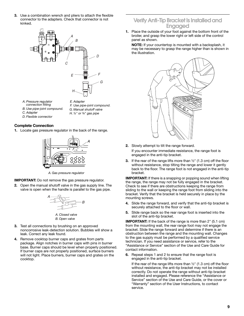 Verify anti-tip bracket is installed and engaged | Whirlpool 30" (76.2 CM) FREESTANDING GAS RANGES W10533016A User Manual | Page 9 / 20