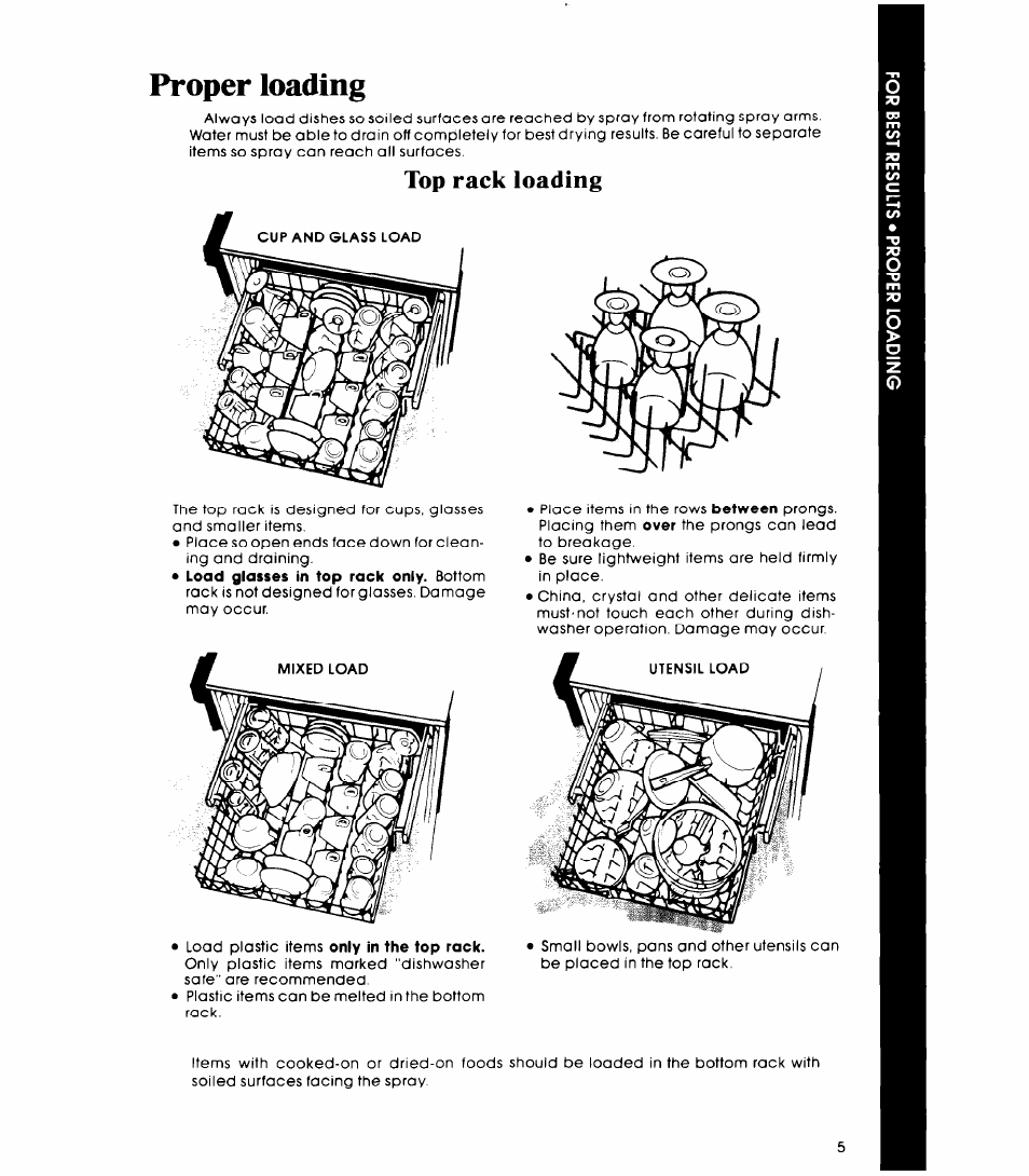 Proper loading, Top rack loading | Whirlpool DP1098XR Series User Manual | Page 5 / 16