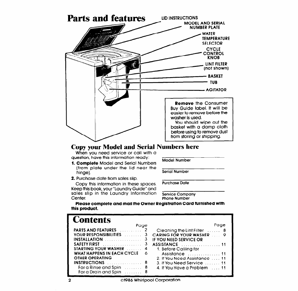 Whirlpool LC45OOXS User Manual | Page 2 / 12
