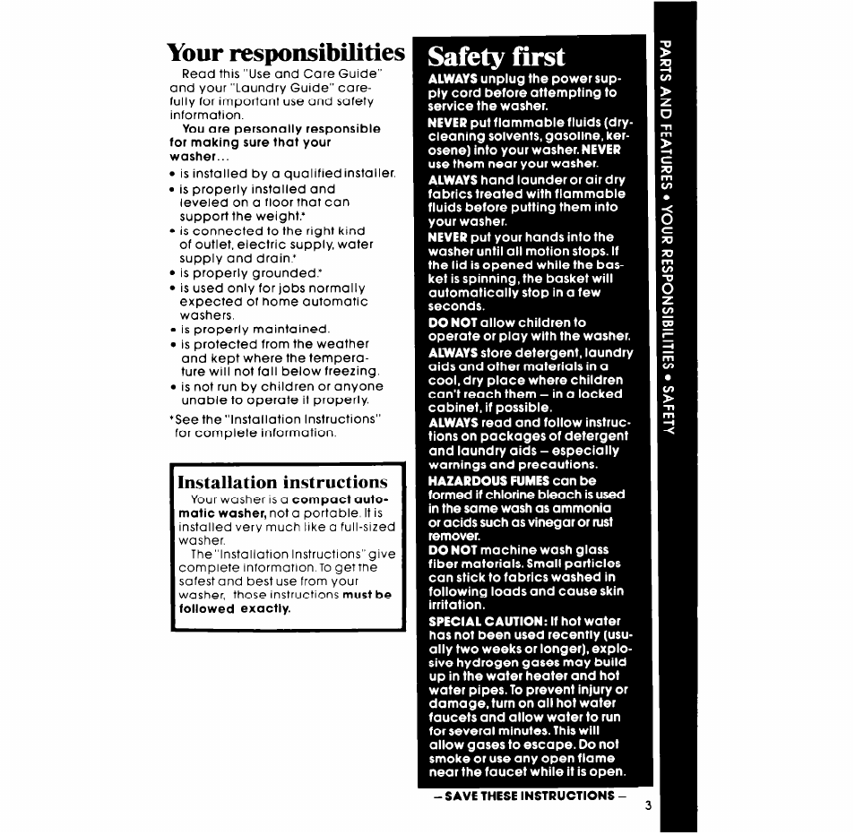 Your responsibilities, Safety first, Installation instructions | Whirlpool LC45OOXS User Manual | Page 3 / 12