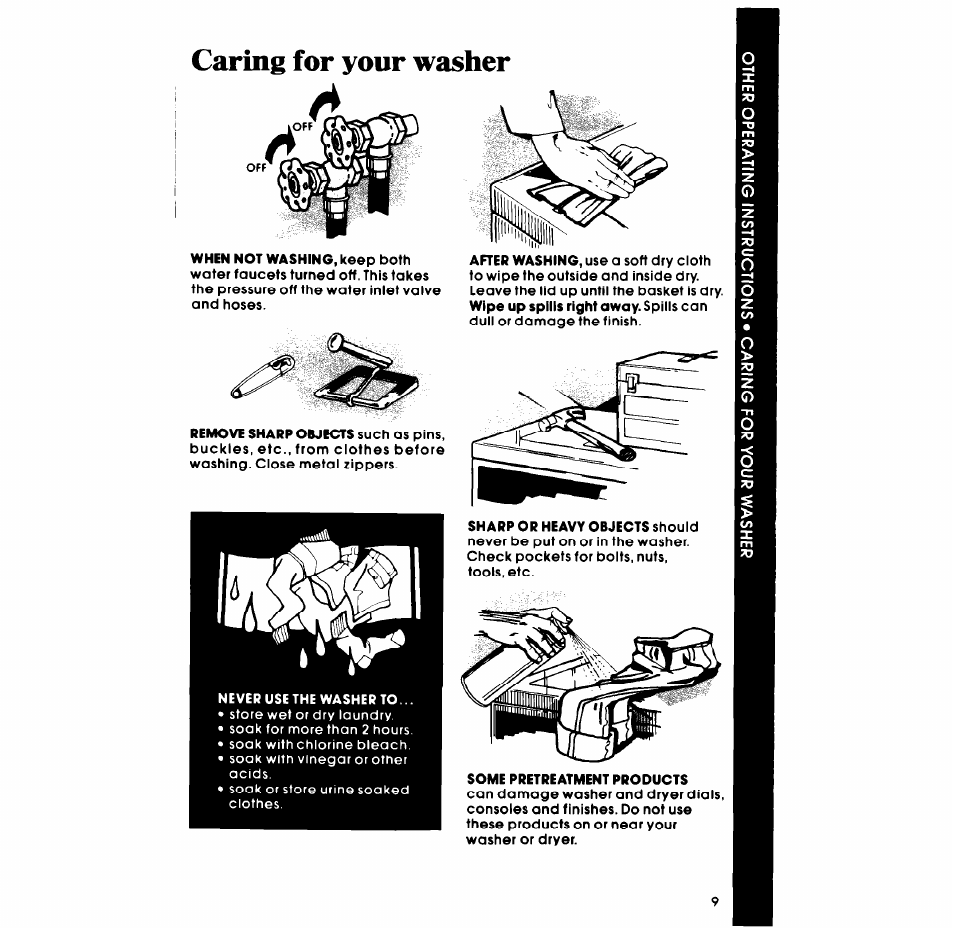 Caring for your washer | Whirlpool LC45OOXS User Manual | Page 9 / 12