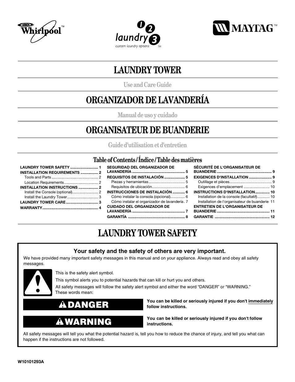 Whirlpool MAYTAG W10101293A User Manual | 12 pages