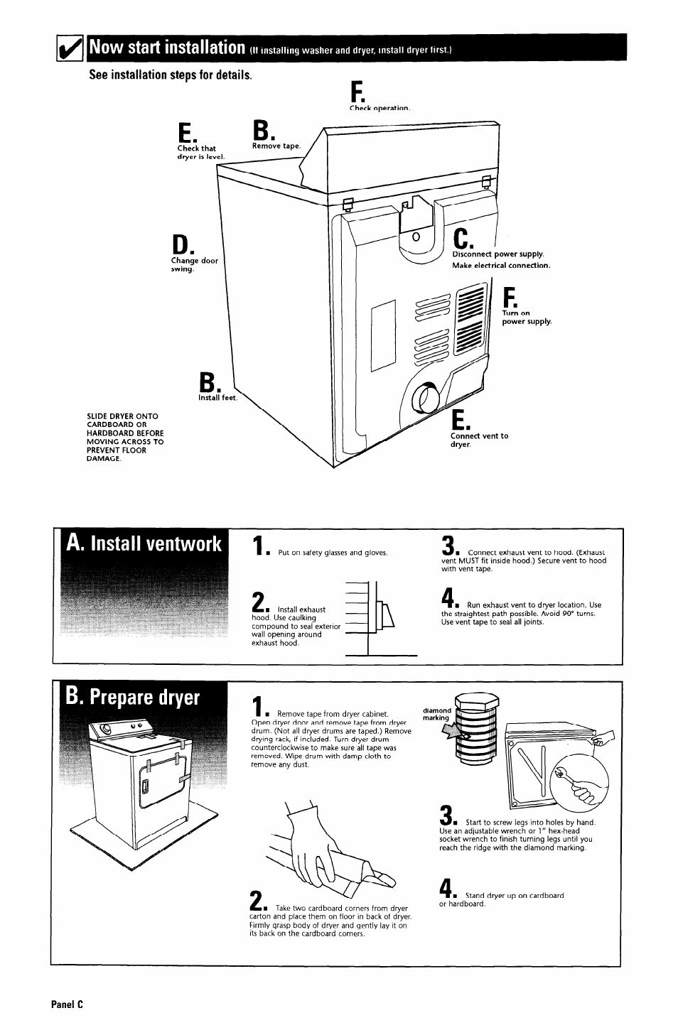 Now start installation, A. install ventwork | Whirlpool 4LEC7646EN0 User Manual | Page 5 / 7