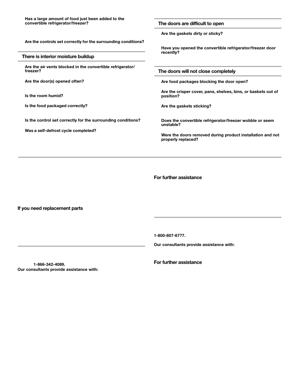 Assistance or service | Whirlpool FREEZERATOR CONVERTIBLE REFRIGERATOR/FREEZER User Manual | Page 14 / 44