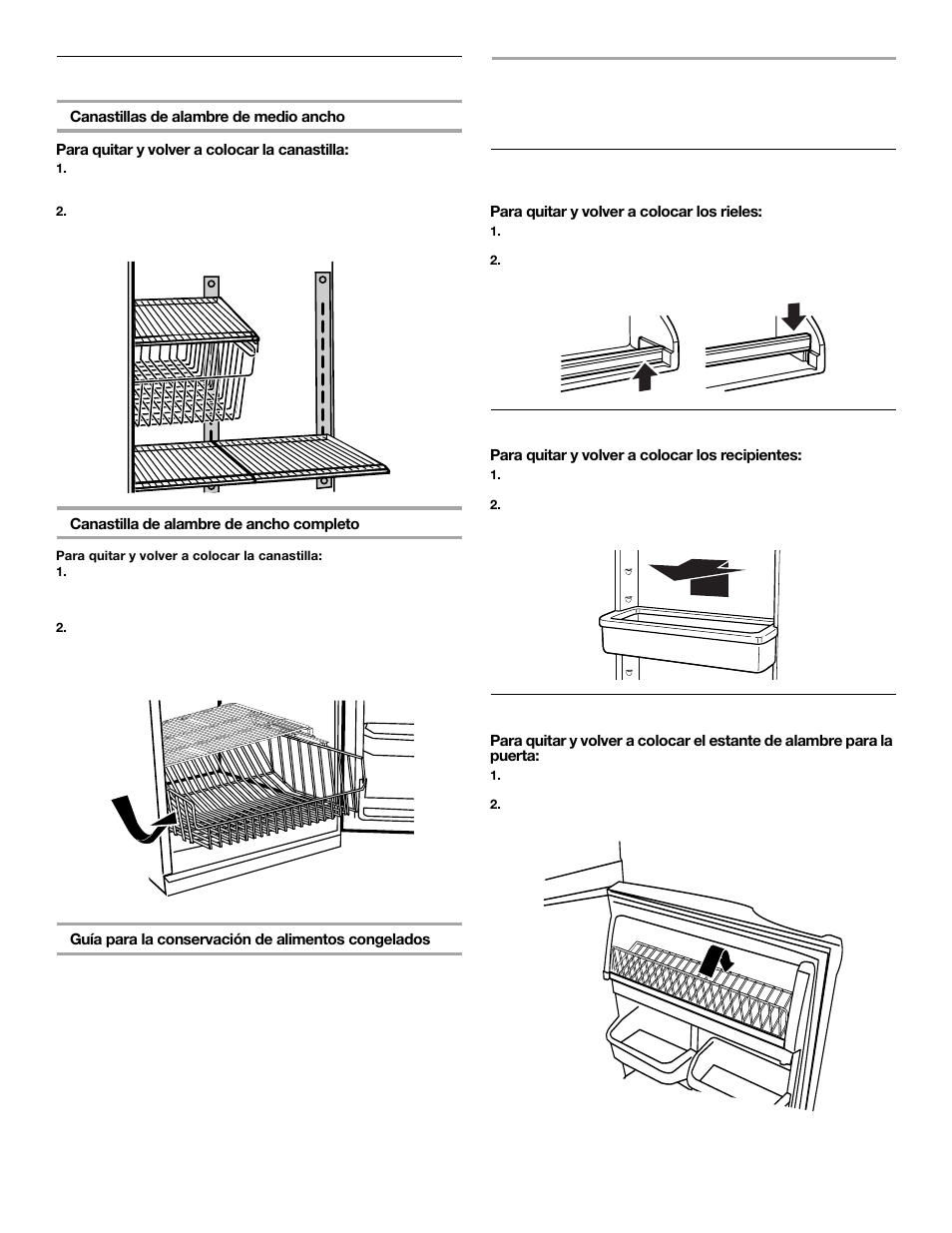 Características de la puerta, Canastillas, Rieles de la puerta | Recipientes de la puerta, Estante de alambre para la puerta | Whirlpool FREEZERATOR CONVERTIBLE REFRIGERATOR/FREEZER User Manual | Page 25 / 44