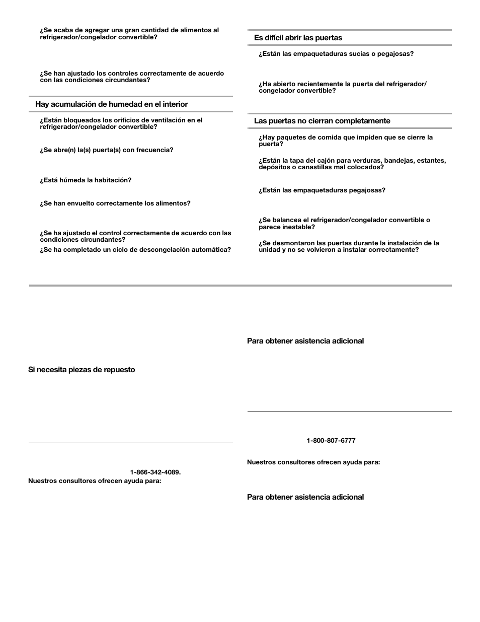 Ayuda o servicio técnico, En los ee.uu, En canadá | Whirlpool FREEZERATOR CONVERTIBLE REFRIGERATOR/FREEZER User Manual | Page 28 / 44