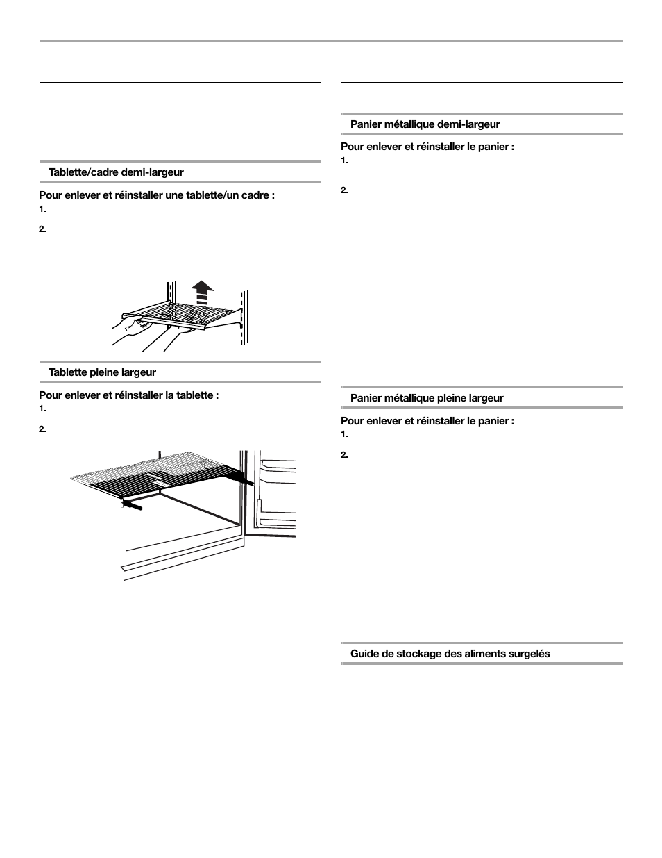 Caractéristiques du compartiment inférieur, Tablettes, Paniers | Whirlpool FREEZERATOR CONVERTIBLE REFRIGERATOR/FREEZER User Manual | Page 38 / 44