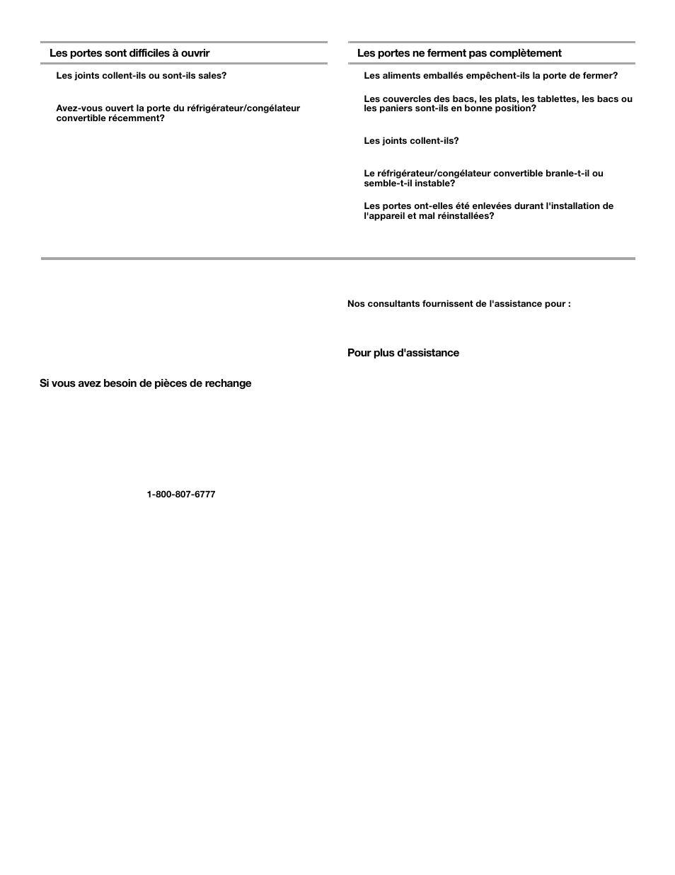 Assistance ou service | Whirlpool FREEZERATOR CONVERTIBLE REFRIGERATOR/FREEZER User Manual | Page 42 / 44