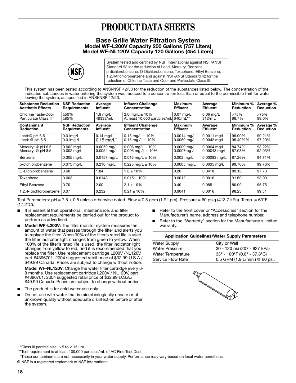 Product data sheets, Base grille water filtration system | Whirlpool 2302309 User Manual | Page 18 / 60