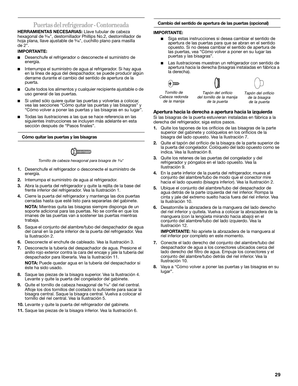 Puertas del refrigerador - contorneada | Whirlpool 2302309 User Manual | Page 29 / 60