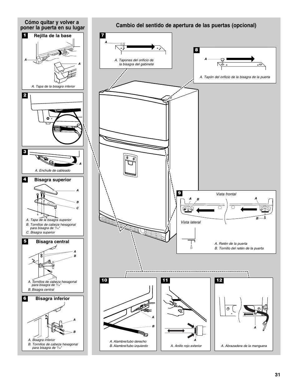 Cómo quitar y volver a poner la puerta en su lugar | Whirlpool 2302309 User Manual | Page 31 / 60