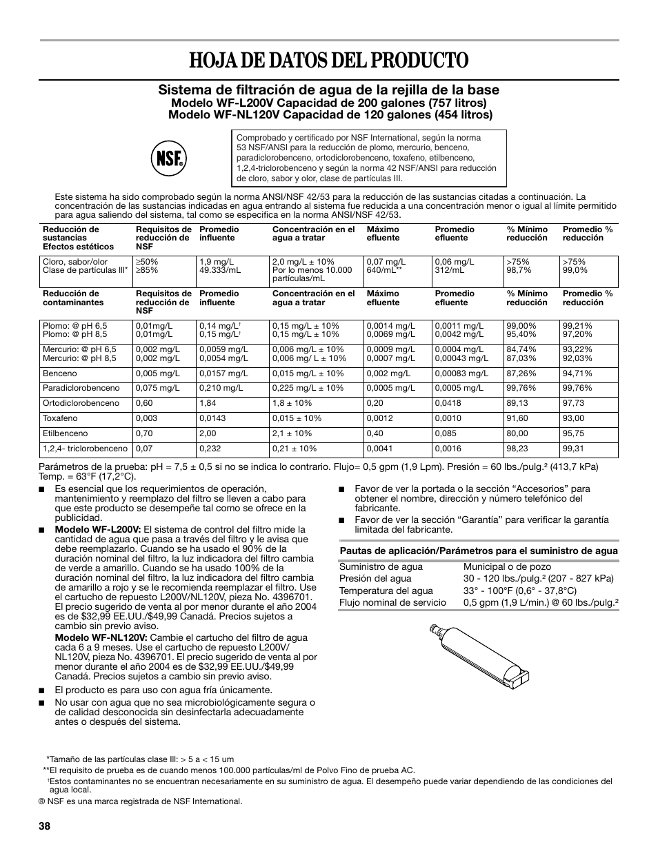 Hoja de datos del producto | Whirlpool 2302309 User Manual | Page 38 / 60