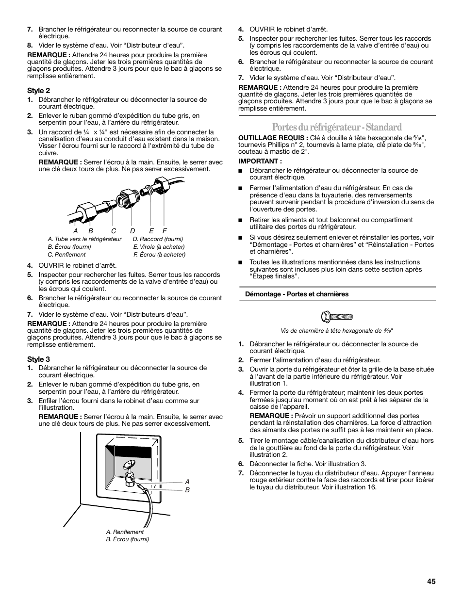 Portes du réfrigérateur - standard | Whirlpool 2302309 User Manual | Page 45 / 60