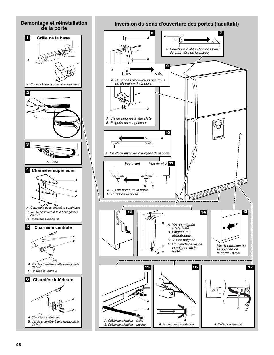 Démontage et réinstallation de la porte | Whirlpool 2302309 User Manual | Page 48 / 60