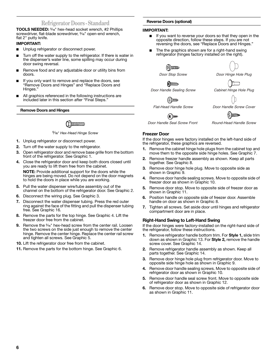 Refrigerator doors - standard | Whirlpool 2302309 User Manual | Page 6 / 60