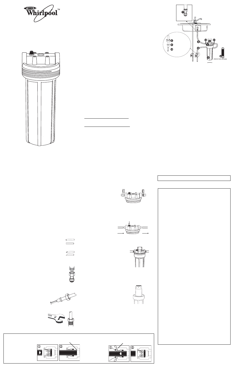 Modelo whcf-duf, Guía de instalación, uso y cuidado, Utilización de los accesorios de presión | Partes y materiales incluidos, Herramientas y partes necesarias, Requisitos de instalación | Whirlpool WHCF-DUF User Manual | Page 3 / 4