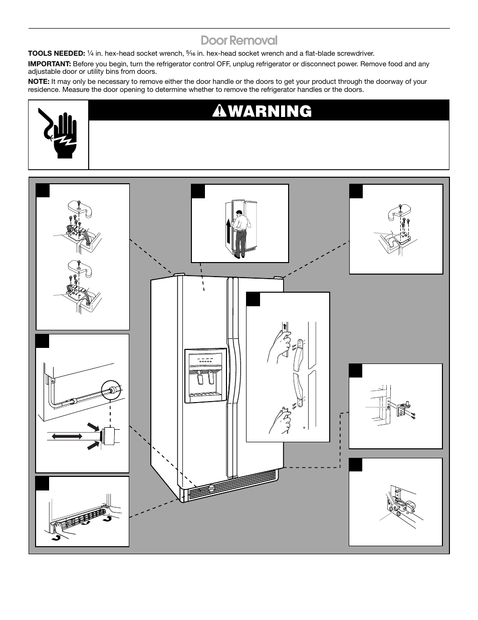 Door removal | Whirlpool 2188766 User Manual | Page 6 / 24