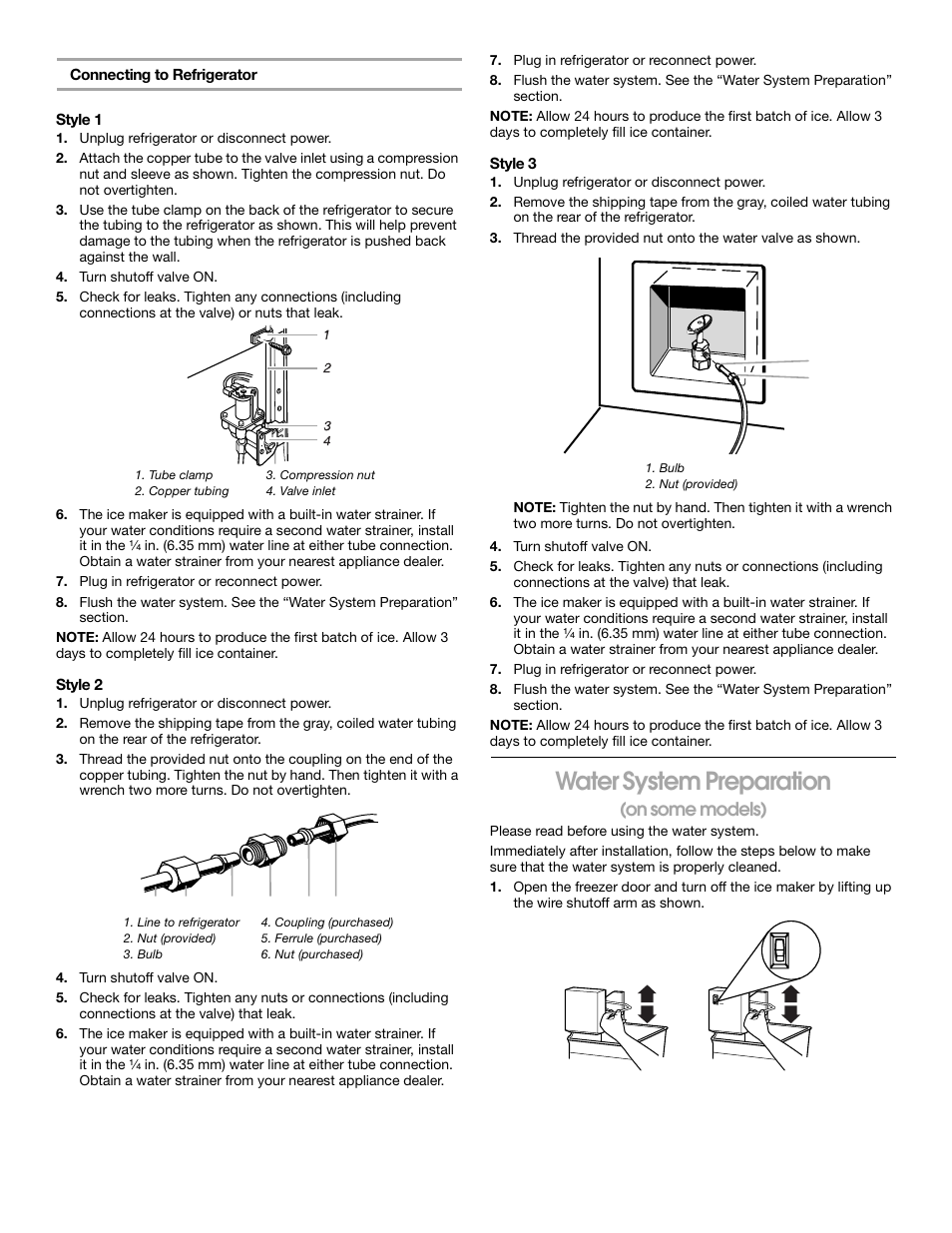 Water system preparation, On some models) | Whirlpool 2188766 User Manual | Page 9 / 24