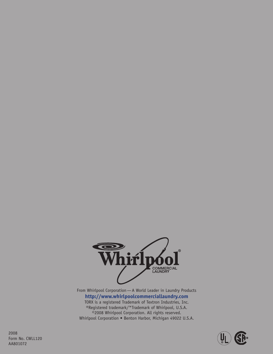 Whirlpool CAM2762TQ User Manual | Page 12 / 12