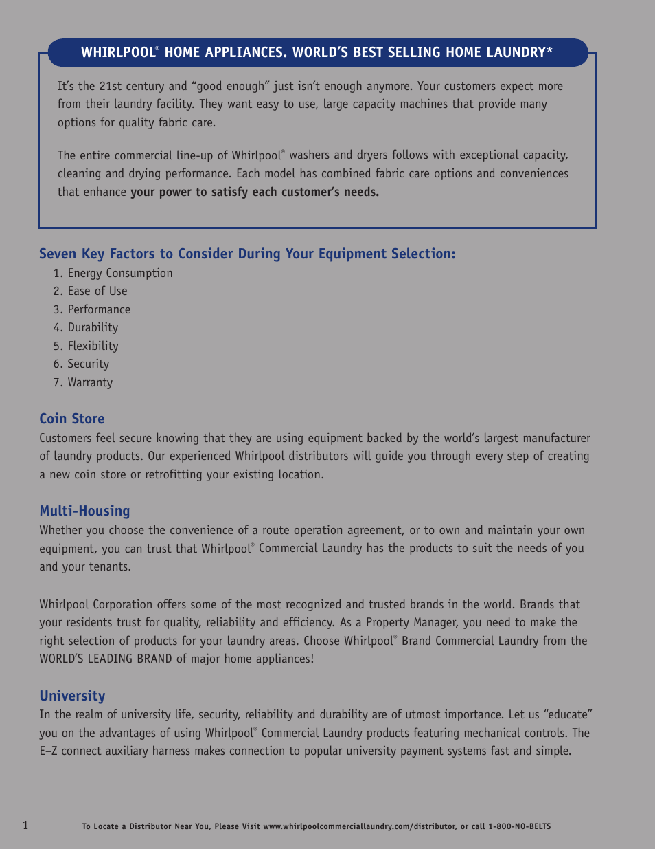 Coin store, Multi-housing, University | Whirlpool, Home appliances. world’s best selling home laundry | Whirlpool CAM2762TQ User Manual | Page 2 / 12