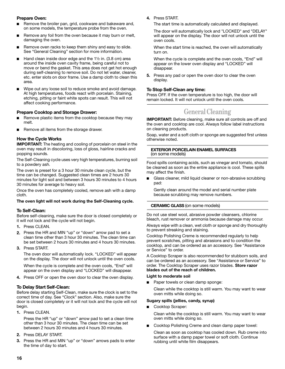 General cleaning | Whirlpool GR450LXH User Manual | Page 16 / 20
