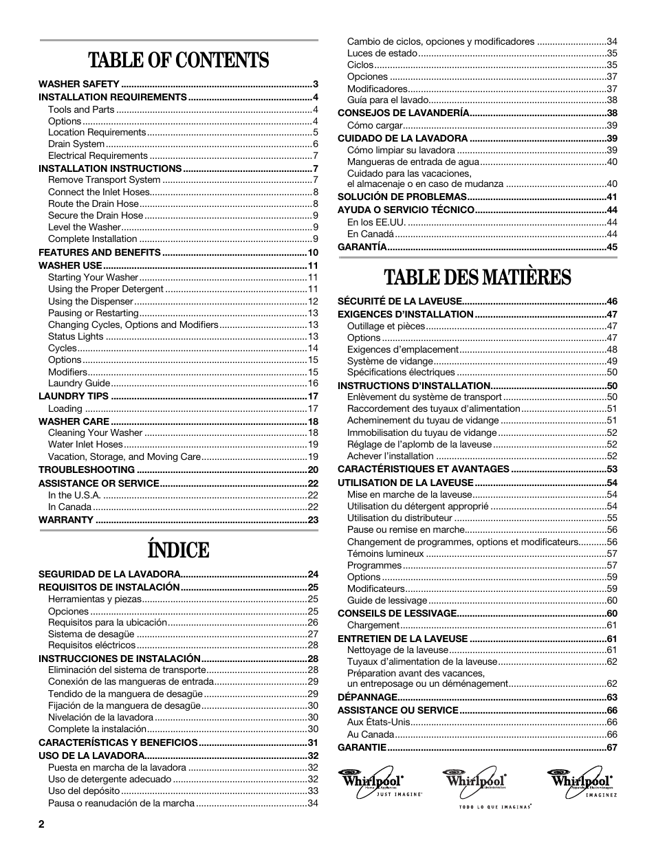 Whirlpool 8182674 User Manual | Page 2 / 68