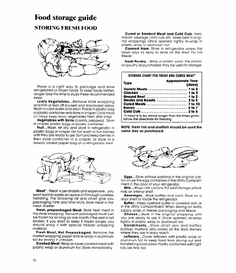 Food storage guide, Storing fresh food | Whirlpool ET20GM User Manual | Page 10 / 16