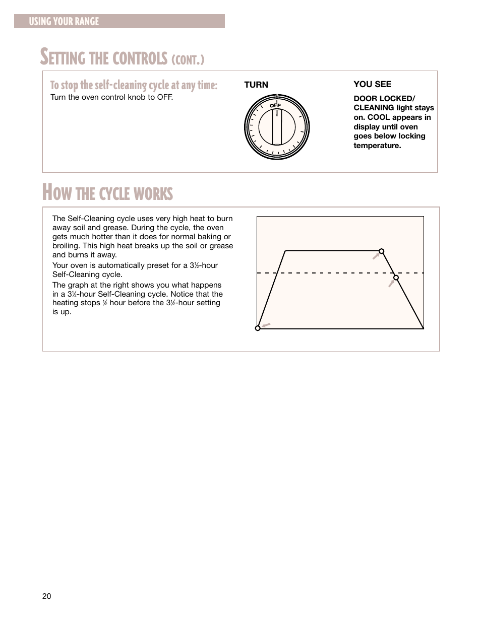 Etting the controls, Ow the cycle works, Cont | Using your range | Whirlpool FGS337G User Manual | Page 20 / 32