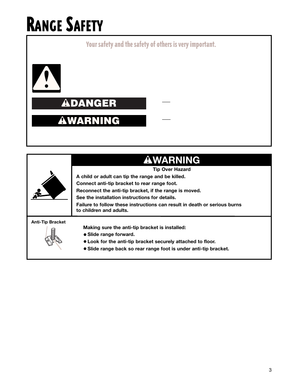 Ange, Afety, Wwarning | Wdanger w warning | Whirlpool FGS337G User Manual | Page 3 / 32