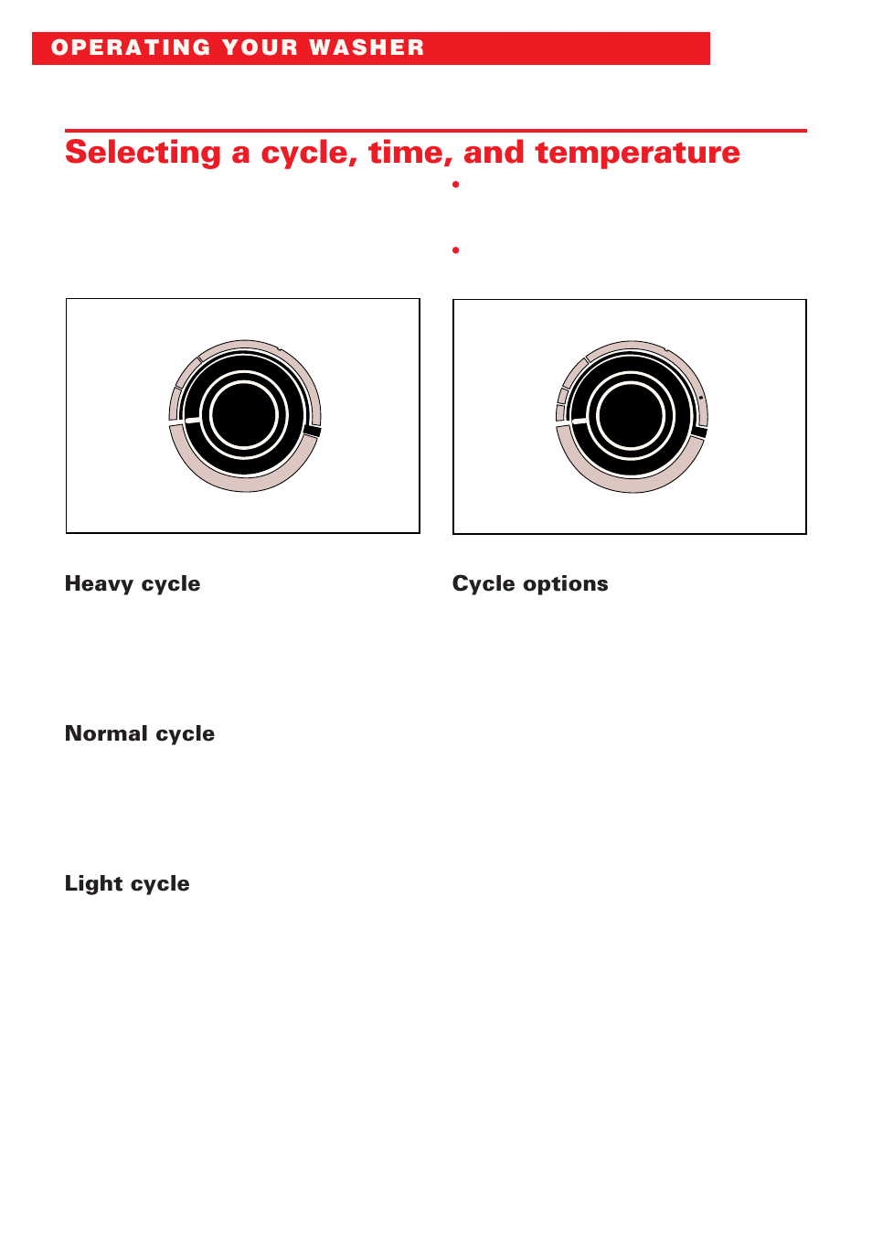 Selecting a cycle, time, and temperature, Normal cycle, Light cycle | Cycle options | Whirlpool Roper RAB3132EW0 User Manual | Page 10 / 28