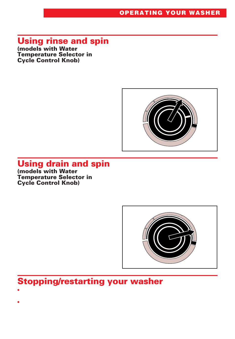 Stopping/restarting your washer, Using rinse and spin, Using drain and spin | Whirlpool Roper RAB3132EW0 User Manual | Page 11 / 28