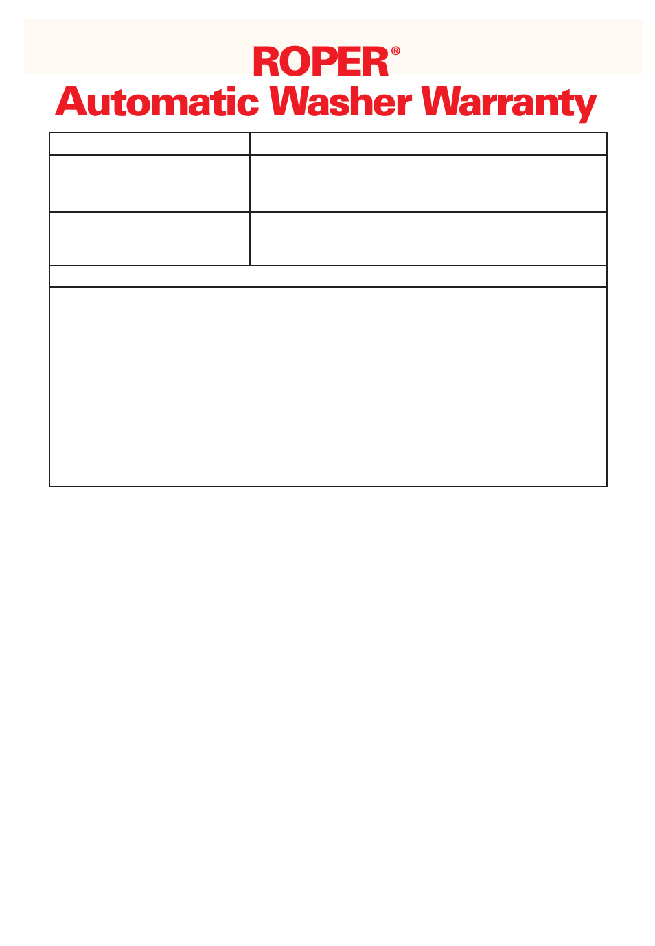 Warranty, Roper, Automatic washer warranty | Whirlpool Roper RAB3132EW0 User Manual | Page 28 / 28
