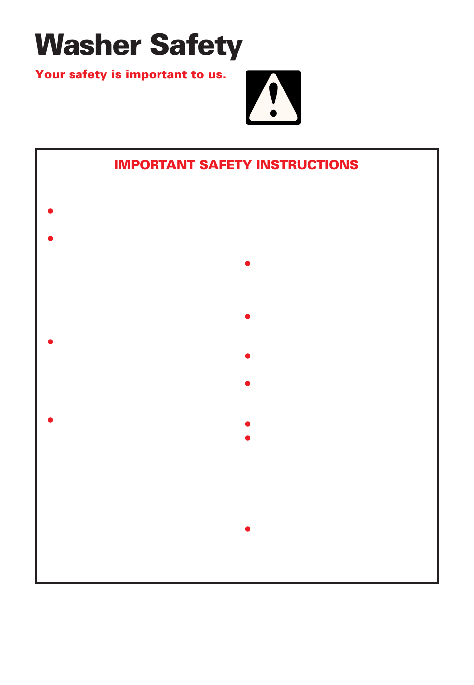 Washer safety | Whirlpool Roper RAB3132EW0 User Manual | Page 3 / 28