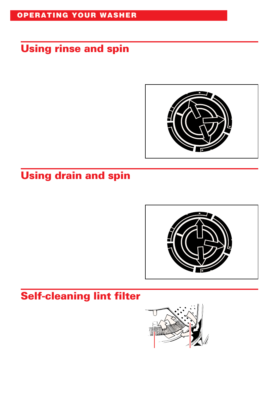 Using rinse and spin, Using drain and spin, Self-cleaning lint filter | Whirlpool Roper RAB3132EW0 User Manual | Page 8 / 28