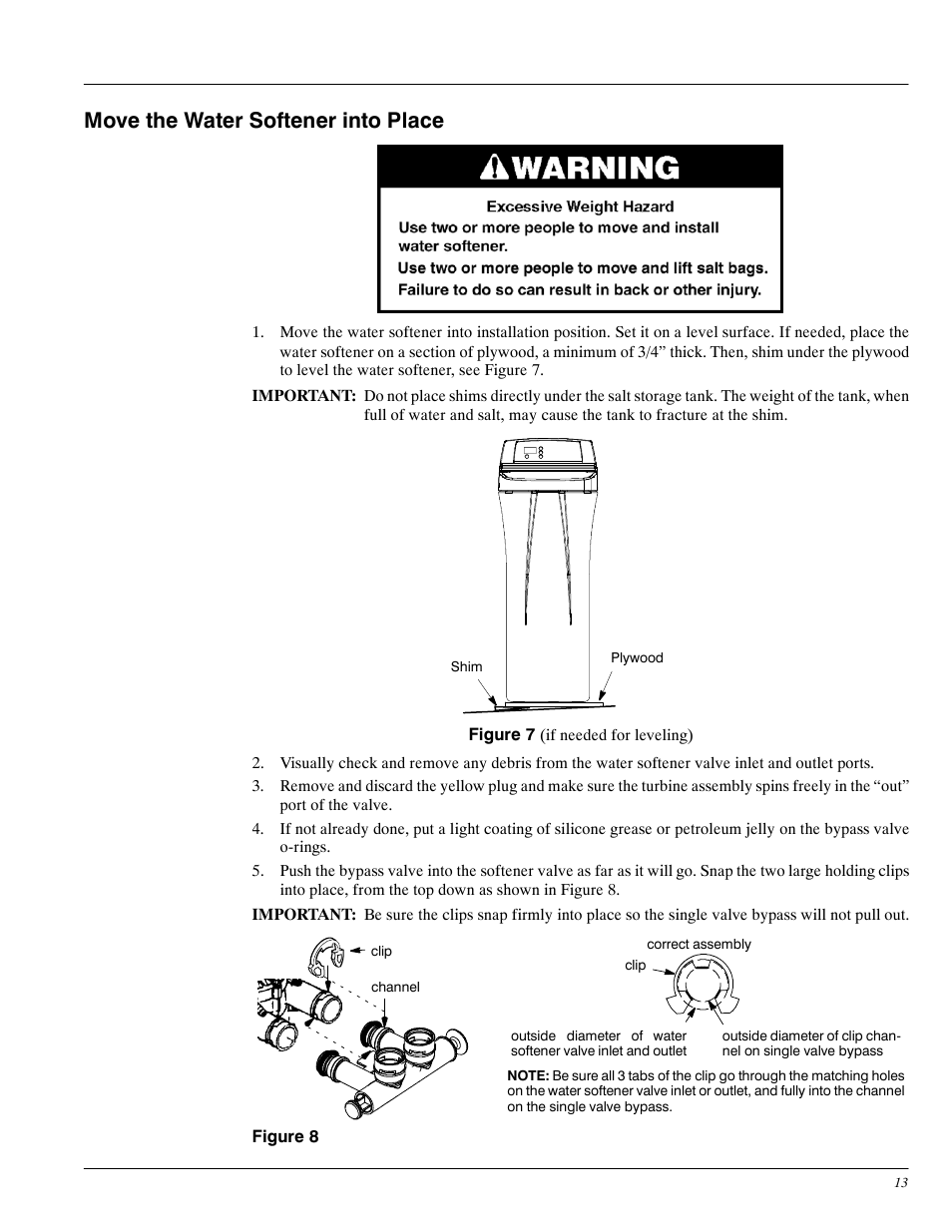 Move the water softener into place | Whirlpool WHES30 User Manual | Page 13 / 39