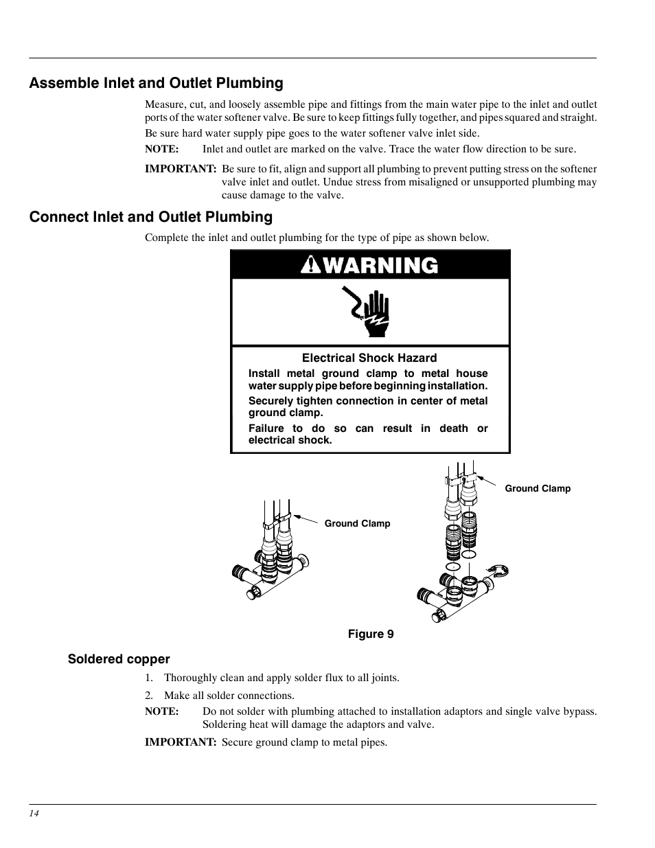 Assemble inlet and outlet plumbing, Connect inlet and outlet plumbing | Whirlpool WHES30 User Manual | Page 14 / 39