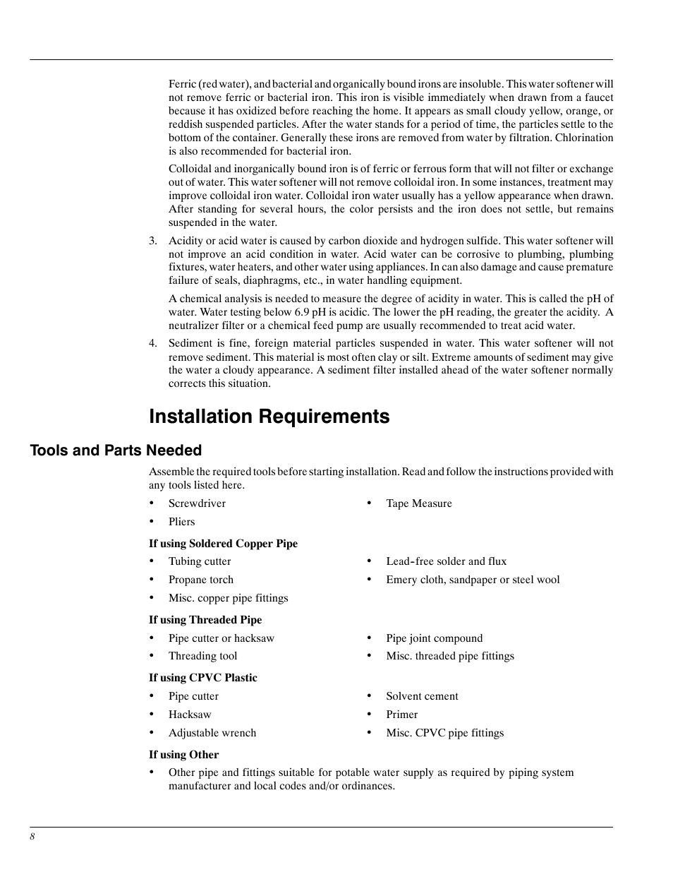 Installation requirements, Tools and parts needed | Whirlpool WHES30 User Manual | Page 8 / 39