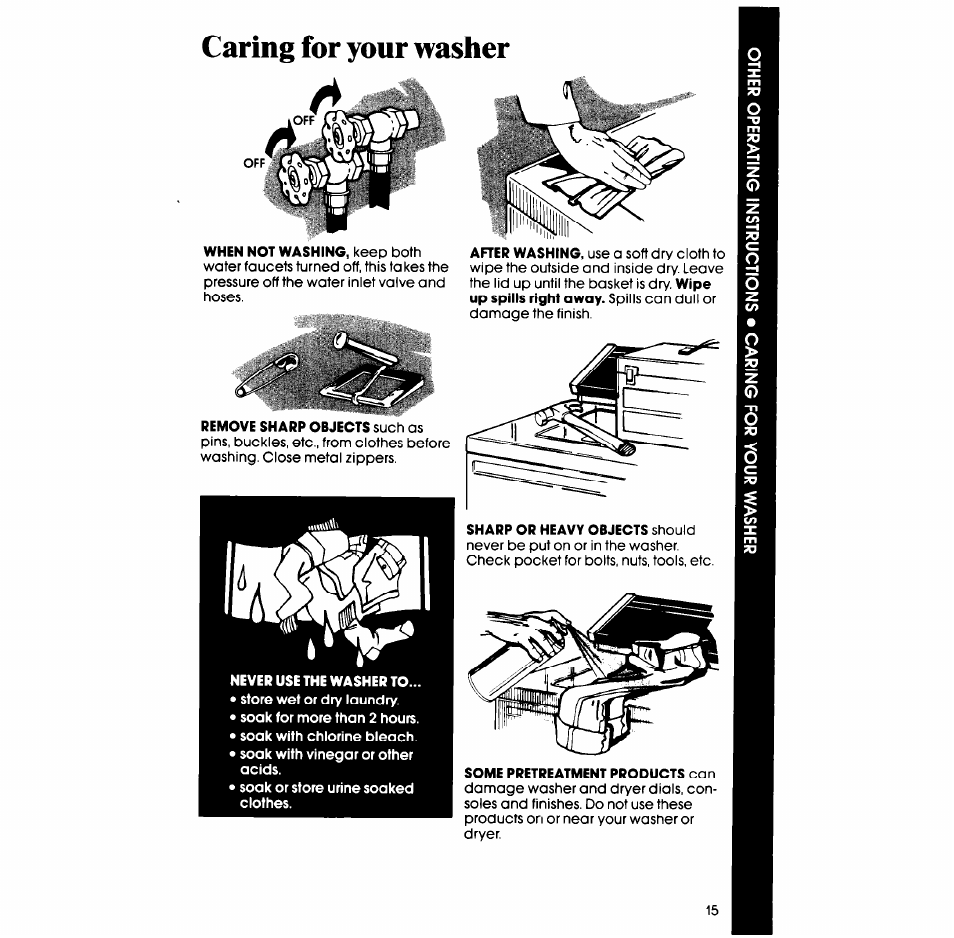 Caring for your washer | Whirlpool LA609OXS User Manual | Page 15 / 20