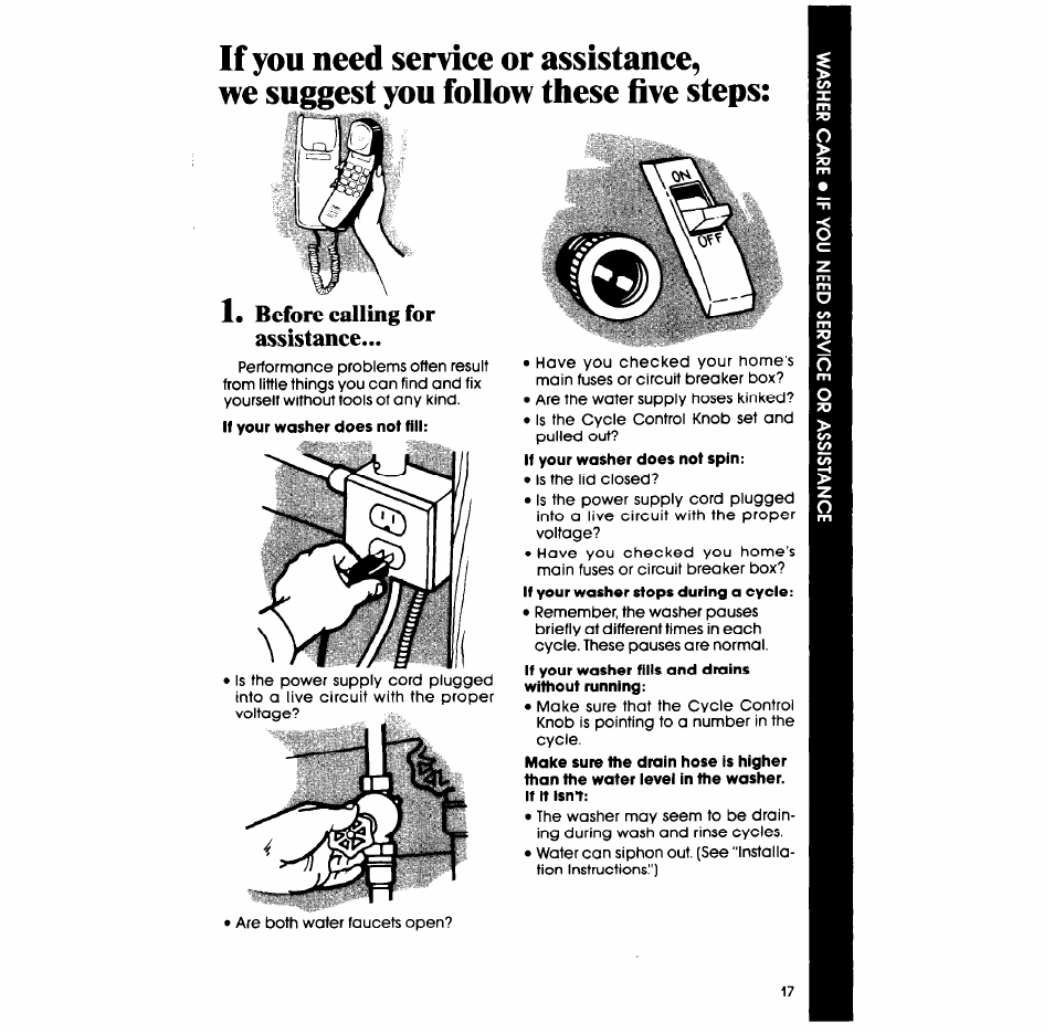 Before calling for assistance | Whirlpool LA609OXS User Manual | Page 17 / 20