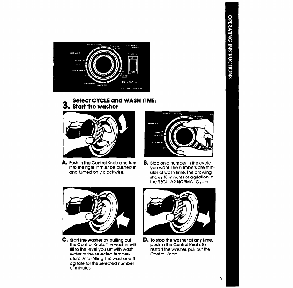 Select cycle and wash time, Start the washer | Whirlpool LA609OXS User Manual | Page 5 / 20