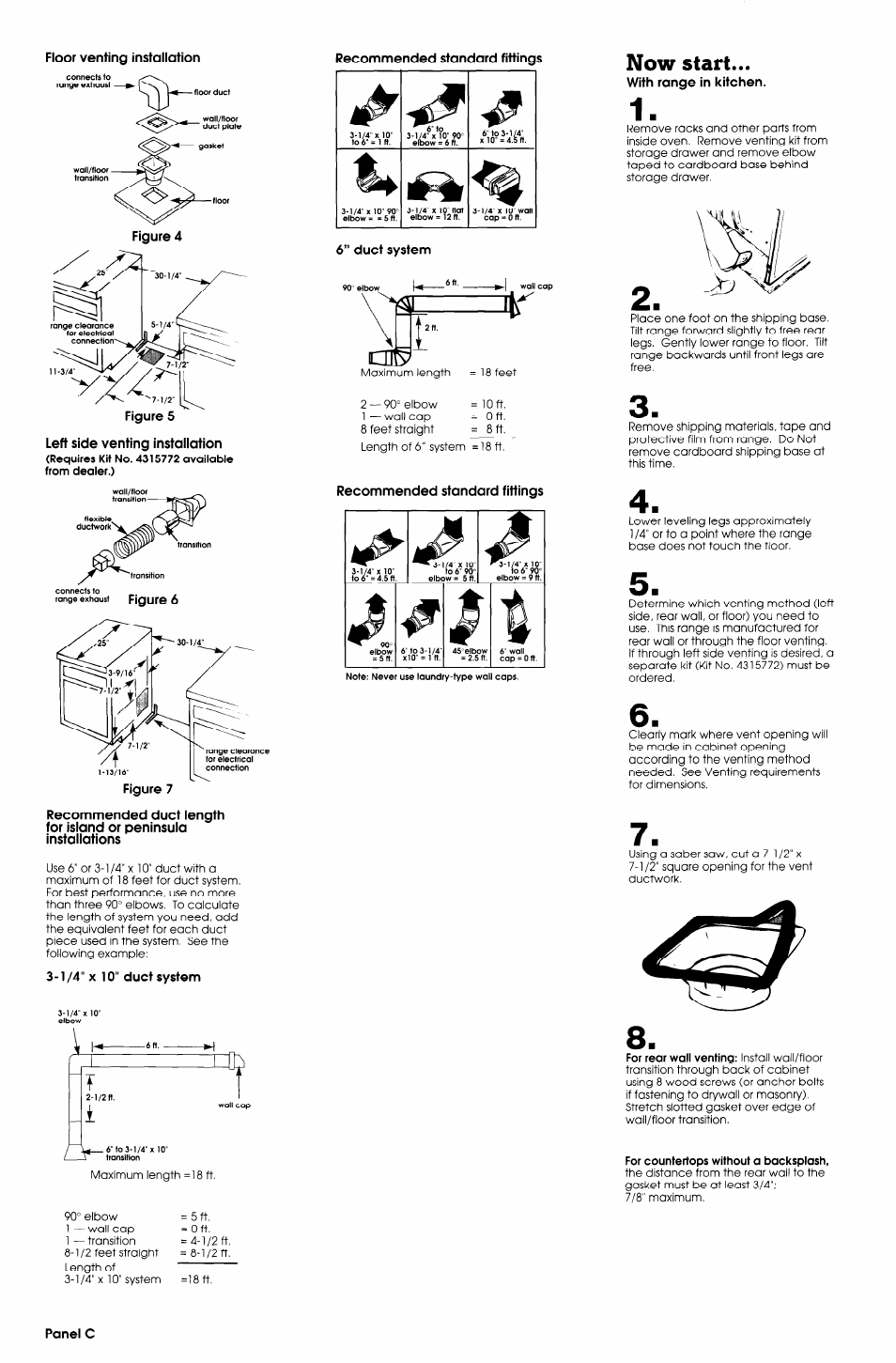 Now start, For countertops without a backsplash, Panel c | Whirlpool SS373PEX1 User Manual | Page 4 / 7