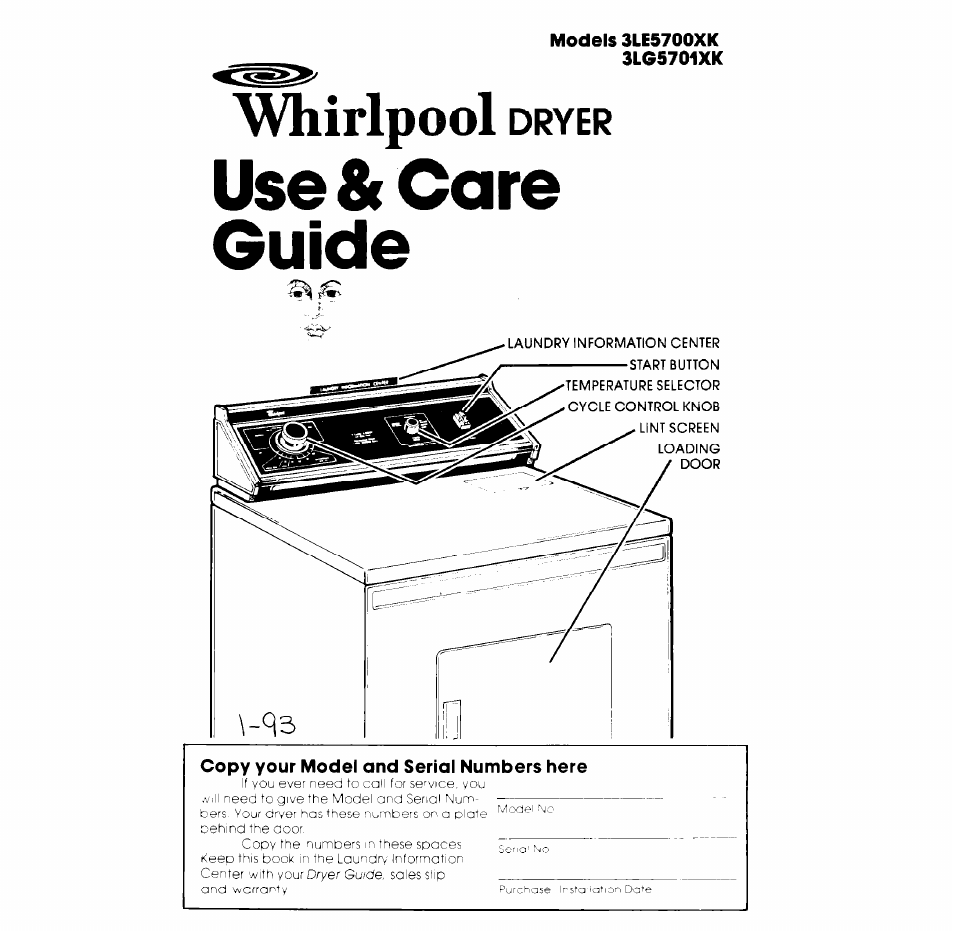 Whirlpool 3LG5701XK User Manual | 8 pages