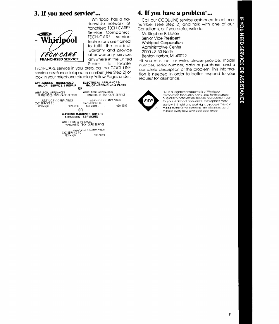 If you need service, If you have a problem, If you flave a problem | Whir, Yùol, R£g^-ca | Whirlpool EHOSOF User Manual | Page 11 / 12