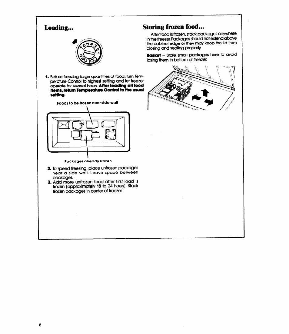 Loading. storing frozen food | Whirlpool EHOSOF User Manual | Page 8 / 12