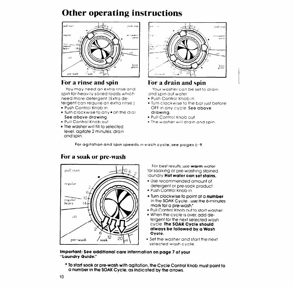 Other operating instructions, For a soak or pre-wash | Whirlpool LA6300XP User Manual | Page 10 / 16