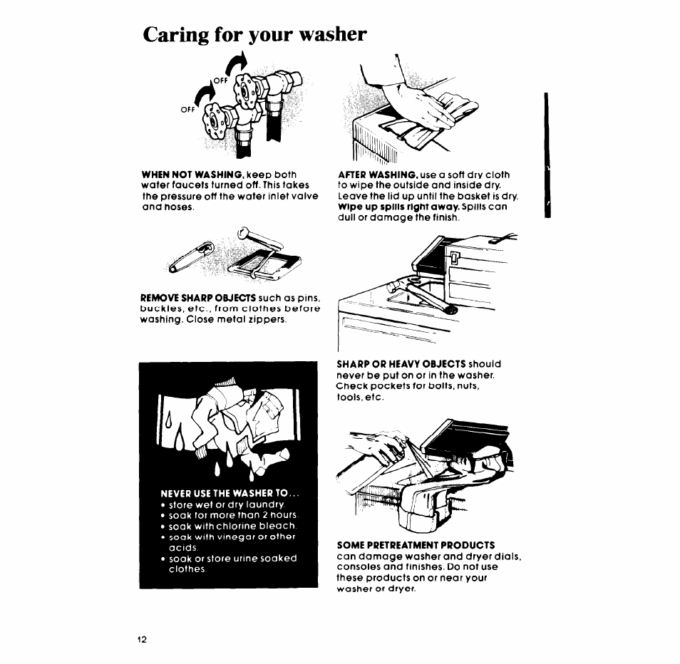 Caring for your washer | Whirlpool LA6300XP User Manual | Page 12 / 16