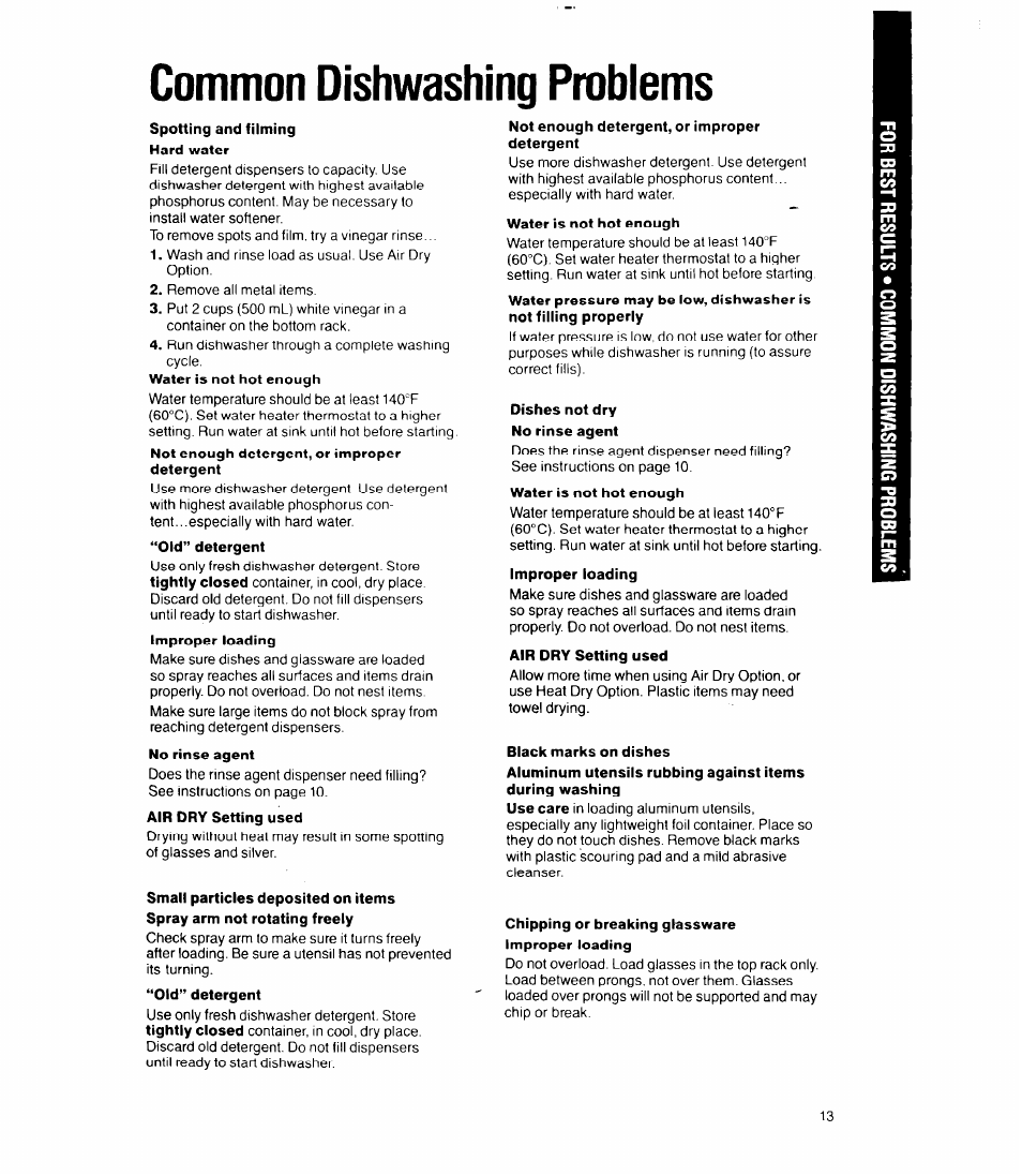 Common dishwashing problems | Whirlpool 8400 Series User Manual | Page 13 / 16