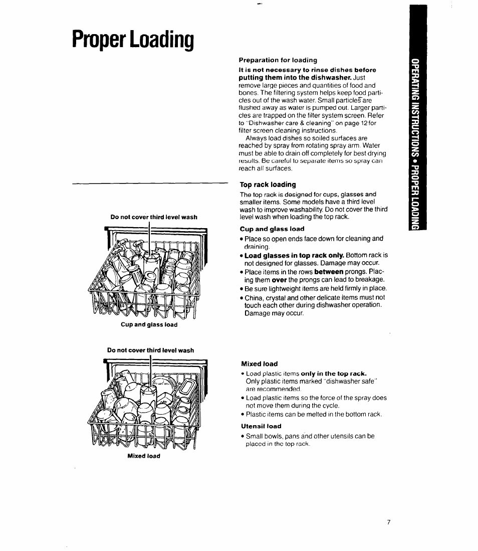 Proper loading, Top rack loading, Mixed load | Utensil load | Whirlpool 8400 Series User Manual | Page 7 / 16