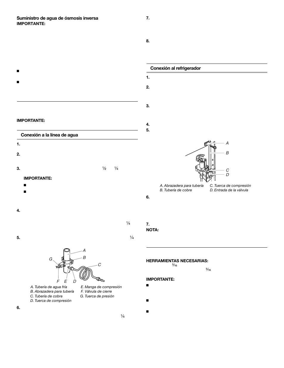 Conexión del suministro de agua, Puertas del refrigerador | Whirlpool 2302076 User Manual | Page 15 / 36