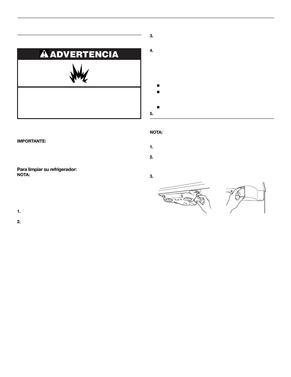 Cuidado de su refrigerador, Advertencia, Limpieza | Cómo cambiar los focos | Whirlpool 2302076 User Manual | Page 20 / 36